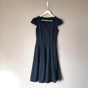 Miusol Black Faux Wrap Front A-Line Midi Dress